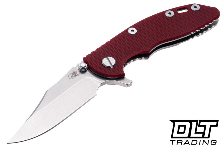 Hinderer 3" XM-18 Bowie 20CV - Stonewashed Titanium & Blade - Red G-10