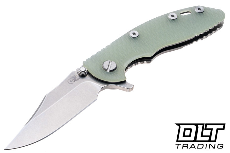 Hinderer 3" XM-18 Bowie 20CV - Stonewashed Titanium & Blade - Translucent Green G-10