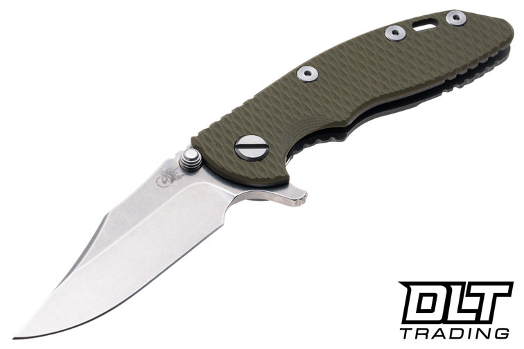 Hinderer 3" XM-18 Bowie 20CV - Working Finish Titanium - Stonewashed Blade - OD Green G-10