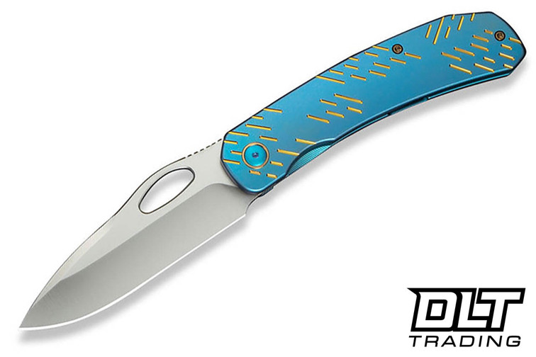 WE Knife Inmate 23096B-3 - Blue Titanium - Golden Raindrops - Satin 20CV Blade