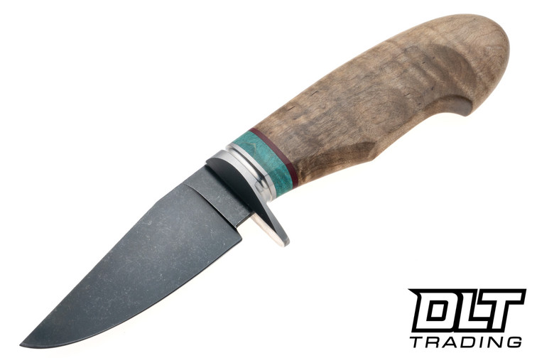 Fire Beard Forge Custom Drop Point Hunter -  Stainless Guard - Curly Maple - Red Micarta Spacer