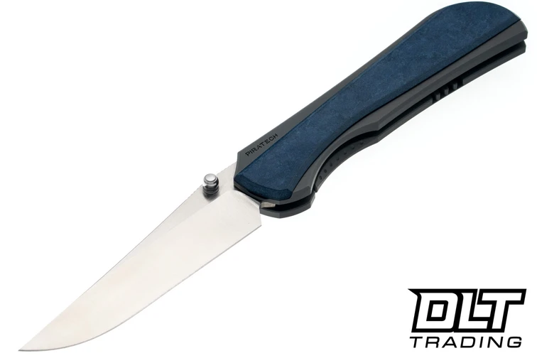 Piratech Saga - Black Bead Blasted Titanium - Blue Richlite Inlay - Hand Strip Satin S90V Blade