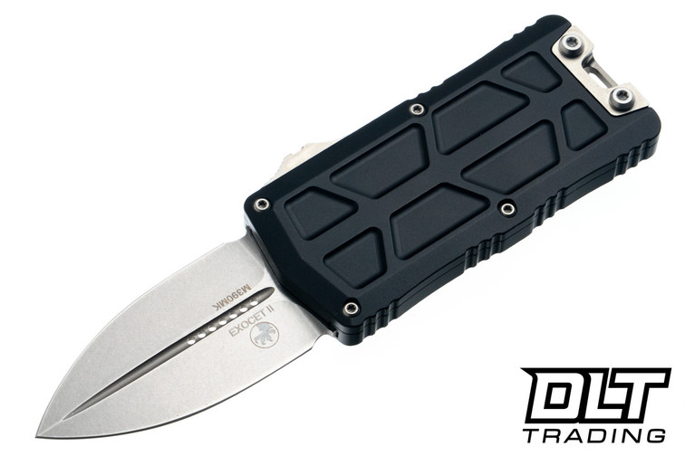 Microtech Exocet II D/E - Black Handle - Stonewashed Blade - 1157