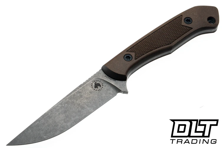 Goathead Knives Hunter 3.5 - Brownspoint Richlite - Gunstock Checkering Pattern - Sandblasted Stonewash Blade MagnaCut Blade