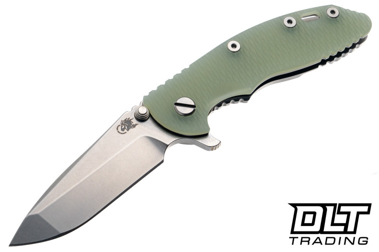 Hinderer 3.25" XM-18 MagnaCut Spanto - Stonewashed Titanium & Blade - Translucent Green G-10