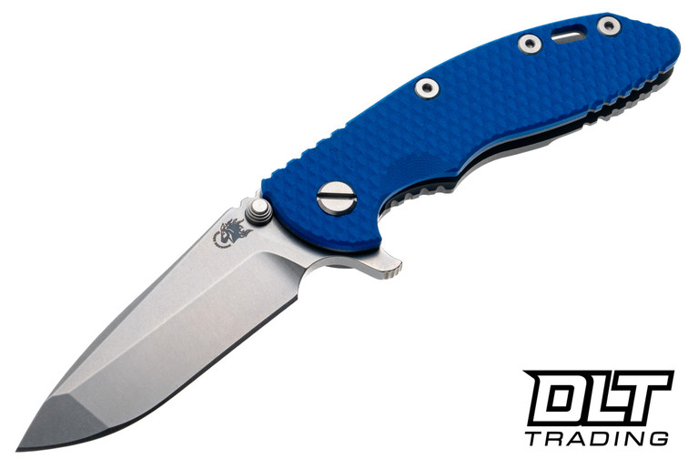Hinderer 3.25" XM-18 MagnaCut Spanto - Working Finish Titanium - Stonewashed Blade - Blue G-10