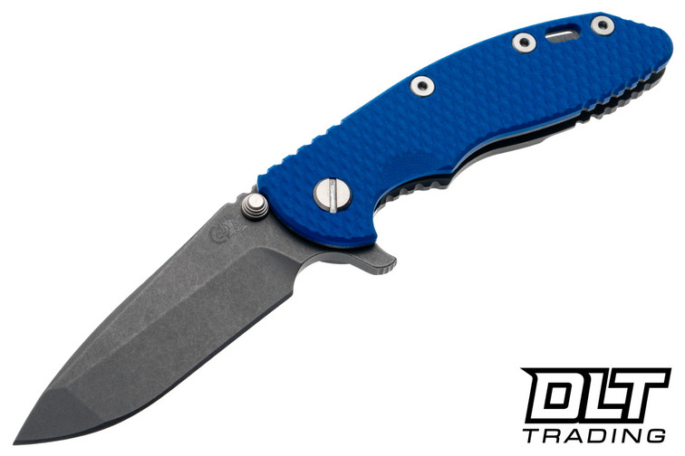 Hinderer 3.25" XM-18 MagnaCut Spanto - Working Finish Titanium & Blade - Blue G-10