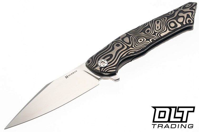 Herman Bee - Deep Engraved Nebula Ripple Titanium - Very Shiny Stonewash M390 Blade #0271