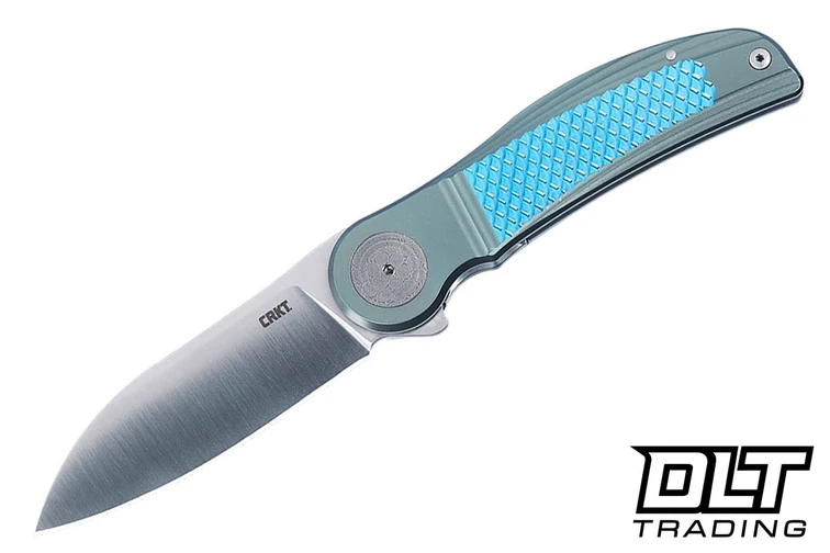 CRKT Monument Linerlock - Titanium - Blue Scale Inlay -  Bluetongue Damasteel Pivot - Satin M390 Blade