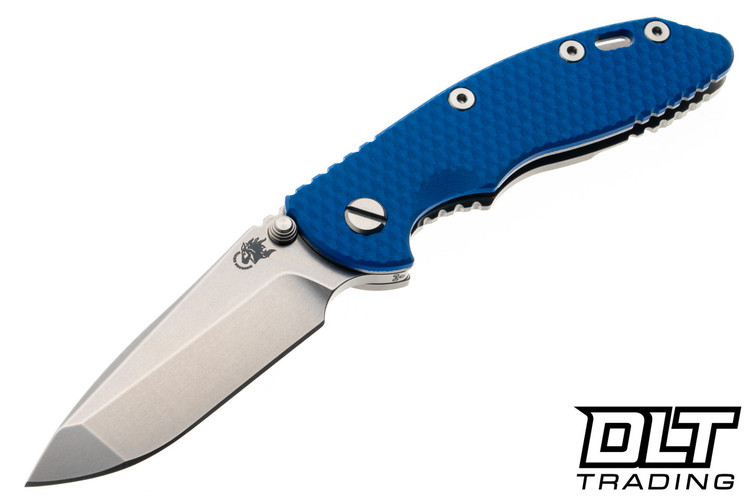 Hinderer 3.25" XM-18 MagnaCut Non Flipper Spanto - Stonewashed Titanium & Blade - Blue G-10