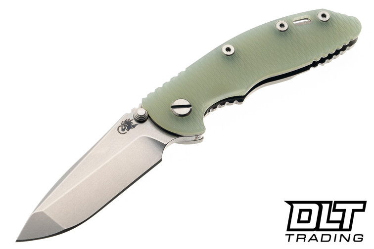 Hinderer 3.25" XM-18 MagnaCut Non Flipper Spanto - Stonewashed Titanium & Blade - Translucent Green G-10