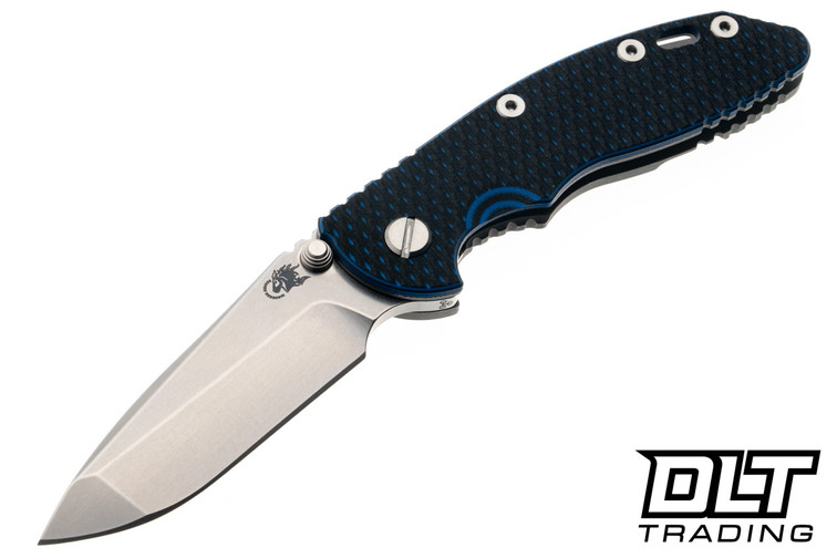 Hinderer 3.25" XM-18 MagnaCut Non Flipper Spanto - Working Finish Titanium - Stonewashed Blade - Blue & Black G-10