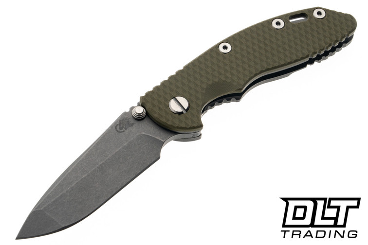 Hinderer 3.25" XM-18 MagnaCut Non Flipper Spanto - Working Finish Titanium & Blade - OD Green G-10