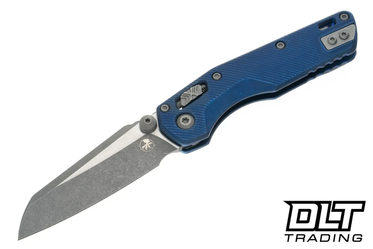 Microtech MSI Mini - Antique Blue Anodized Titanium Handle - Apocalyptic Blade - Blue Accents - Marfione Select - 210M-10APFLMS2