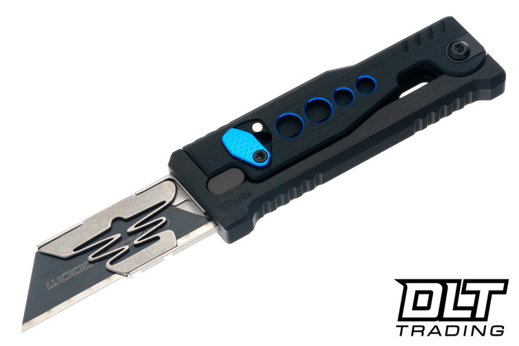 Reate EXO-U Utility Blade - Speed Holes - Black Andoized Aluminum - Blue Holes