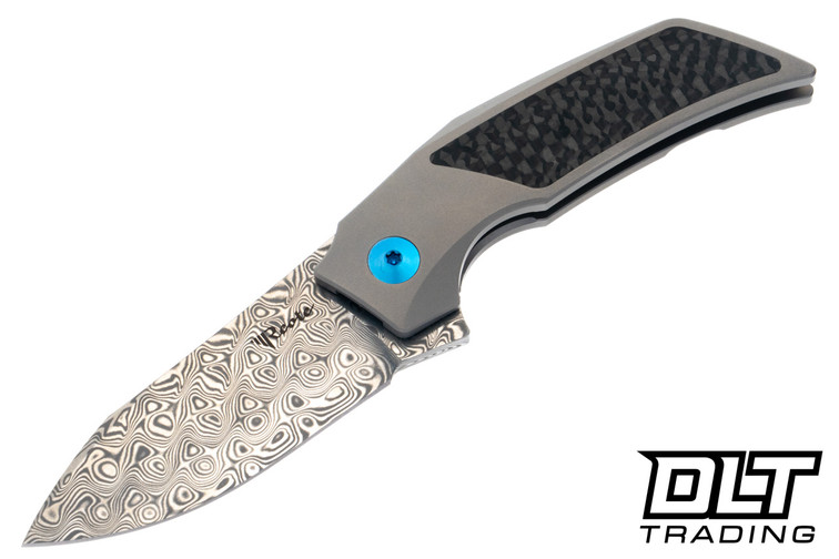 Reate T2500 - Acid Wash Damasteel Blade - Bead Blasted Titanium - Carbon Fiber Inlay