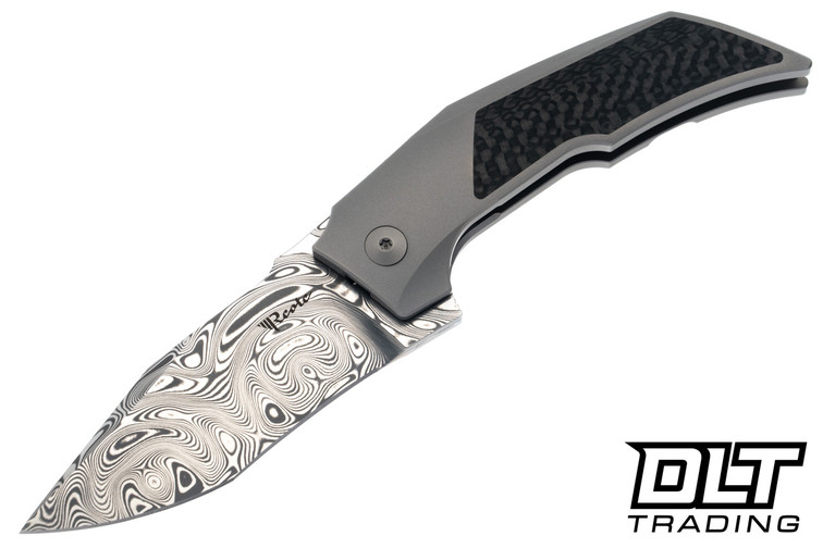 Reate T3000 - Acid Wash Damasteel Blade - Bead Blasted Titanium - Carbon Fiber Inlay
