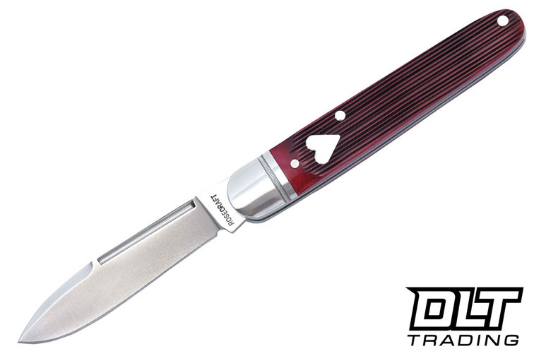 RoseCraft Blades Tuckahoe Jack - Red Barnboard Jigged Bone - Brushed Satin 14C28N Blade