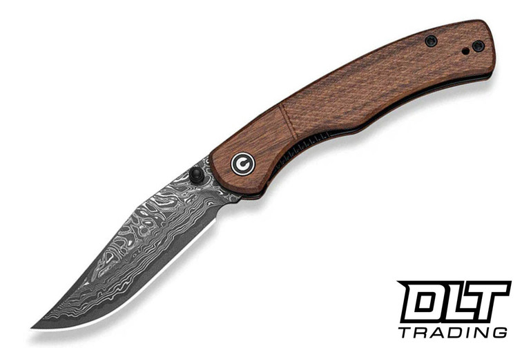 CIVIVI Knives 23065B-DS1 Clingman Front Flipper - Milled Guibourtia Wood - Damascus Blade
