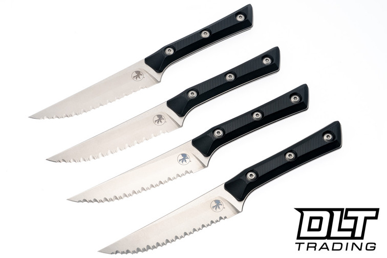 Microtech 4.5" Steak Knife Set - Stonewashed Blades - Black G-10 - Fully Serrated