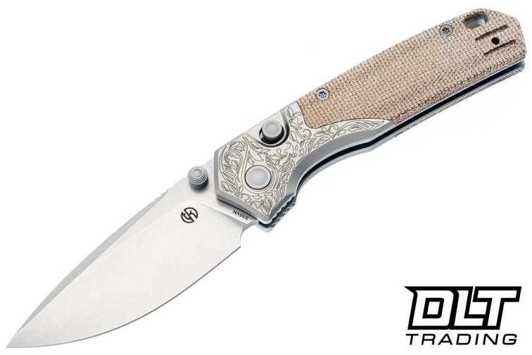 Vosteed Psyop 299 - Natural Micarta - Titanium Bolster - Stonewash S35VN Drop Point Blade