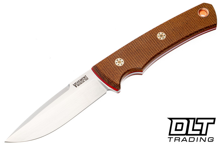 Vehement Knives - Custom Foreman - Natural Micarta - Hand Rubbed HG Satin Blade - Mosaic Pins - Tapered Tang #657