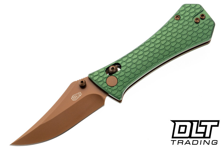 Auxiliary Manufacturing Pocket Bowie Crossbar - Green Milled Aluminum - Rose PVD 14C28N Blade