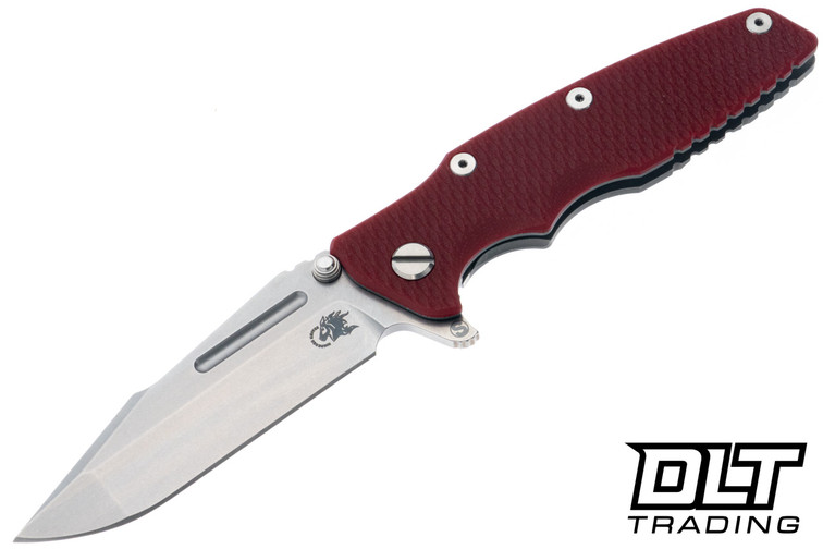 Hinderer Eklipse Skinny Fullered Harpoon Spanto - Working Finish Titanium - Stonewashed Blade - Red G-10