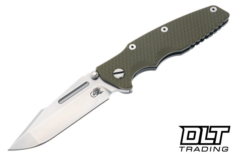 Hinderer Eklipse Non Flipper Skinny Fullered Harpoon Spanto - Working Finish Titanium - Stonewashed Blade - OD Green G-10