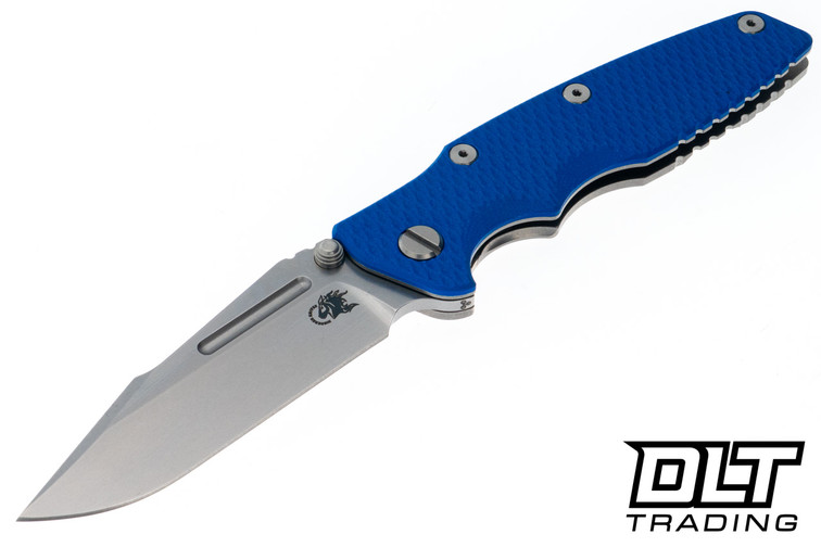 Hinderer Eklipse Non Flipper Skinny Fullered Harpoon Spear - Stonewashed Titanium & Blade - Blue G-10