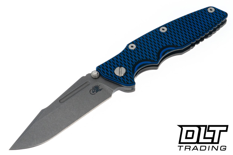 Hinderer Eklipse Non Flipper Skinny Fullered Harpoon Spear - Working Finish Titanium & Blade - Blue & Black G-10