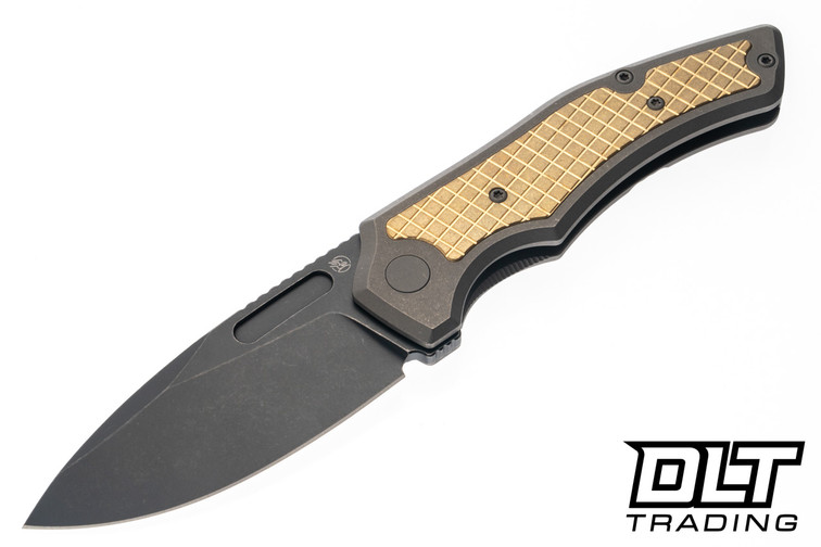 Griffin Scout F3.5 - Dark Stonewash Titanium - Brass Milled Frag Inlay - Heavy Blackwash MagnaCut Blade