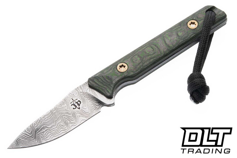 JP Bladesmithing Fang EDC Damascus - Jungle Wear FatCarbon Handle