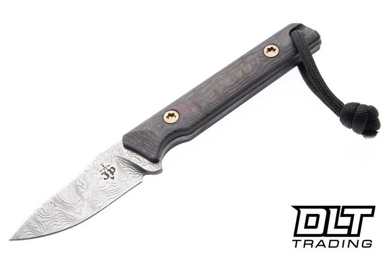 JP Bladesmithing Fang EDC Damascus - Purple Haze FatCarbon Handle