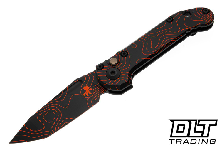 Microtech LUDT Gen III - Black and Orange Topographic Handle - Topographic Blade - Signature Series - 1136S-1TPBKORCS