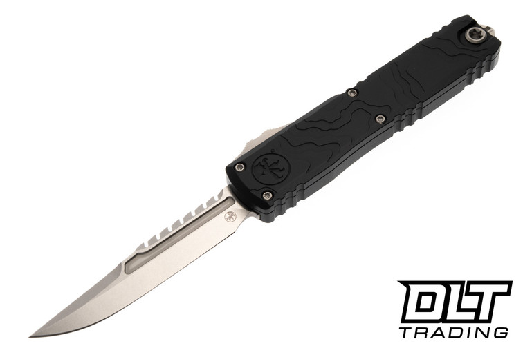 Microtech Ultratech Gen IV Interceptor - Black Topographic Deep Engraved Handle - Stonewashed Blade - Signature Series - 11174TPP-10S