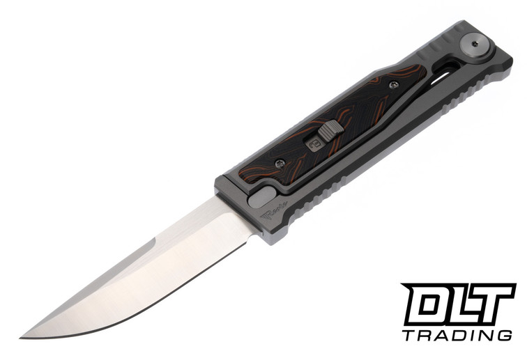 Reate EXO-M Elmax All Satin Drop Point - Orange & Black Damascus G-10