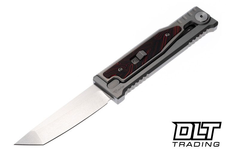 Reate EXO-M Elmax Stonewash Tanto - Red & Black Damascus G-10