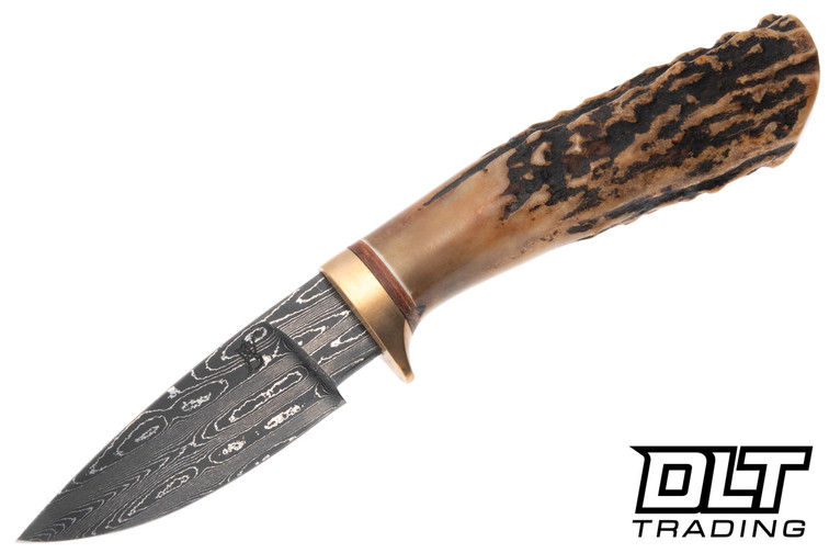 W.A. Surls Lil Wedowee Damascus - Bronze Guard - Leather Spacer - Sambar Stag