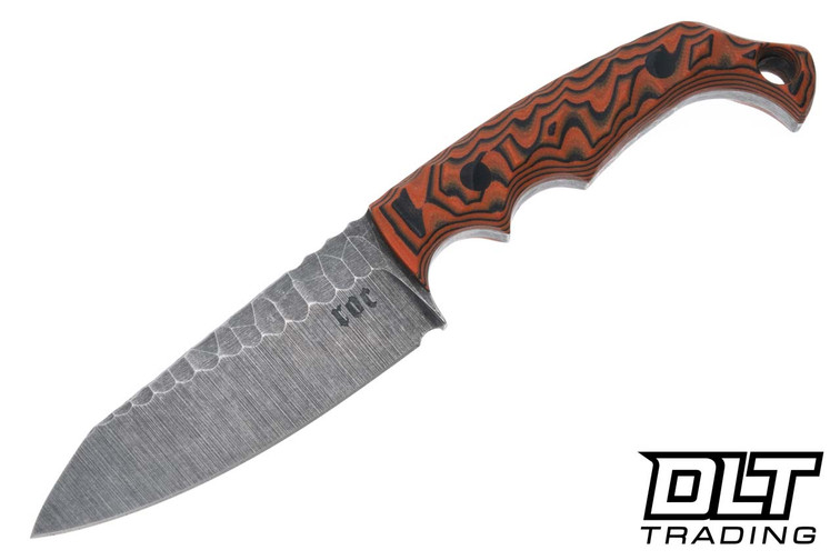 Black ROC Knives Vandal - Black and Orange G-10 - Reverse Tanto Hammered 80CRV2 - #J