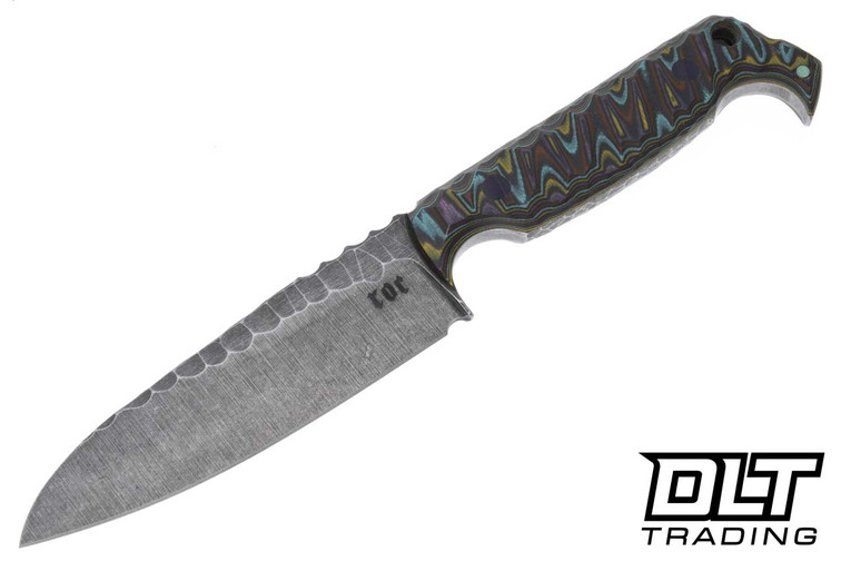 Black ROC Knives Joker - Purple Multi-Colored G-10 - Drop Point Hammered 80CRV2 - #J6