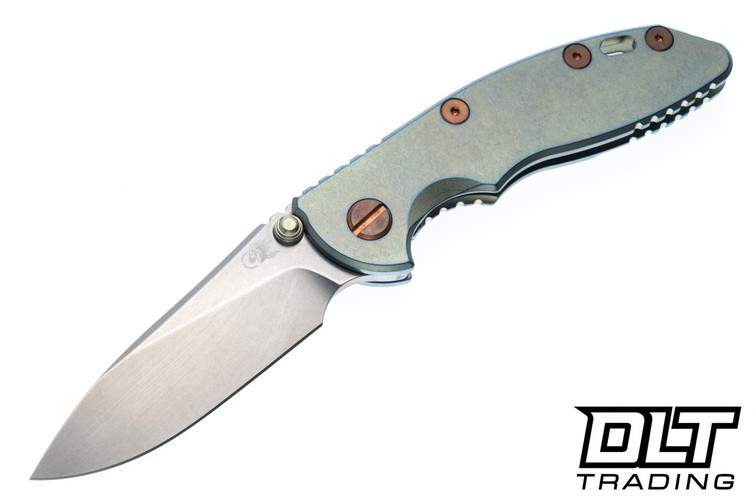 Hinderer 3" XM-18 Non Flipper Slicer 20CV - Blue & Gold Titanium - Stonewashed Blade - Blue & Gold Titanium Scale - Copper Hardware