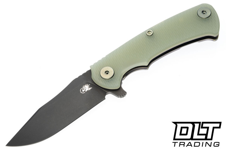 Hinderer Project X Clip Point MagnaCut - Light Green & Purple Titanium - Battle Black Blade - Translucent Green G-10 - Light Green Hardware