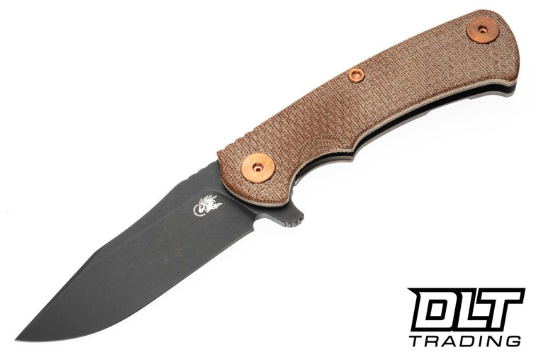 Hinderer Project X Clip Point MagnaCut - Bead Blasted Bronze Titanium - Battle Black Blade - Natural Micarta Scale - Copper Hardware