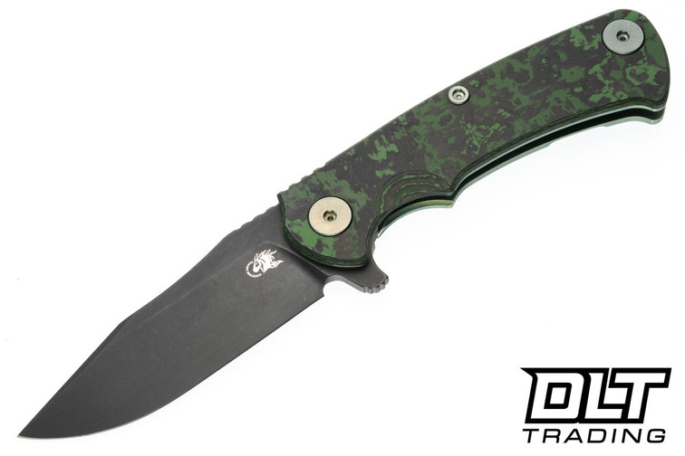 Hinderer Project X Clip Point MagnaCut - Green Titanium - Battle Black Blade - Green Fat Carbon Scale - Light Green Hardware
