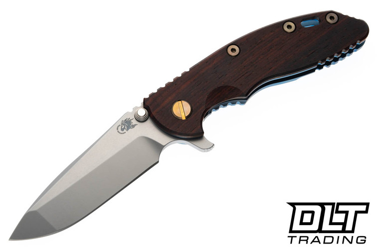 Hinderer 3.25" XM-18 Spanto MagnaCut - Bead Blasted Blue Titanium - Bead Blasted Blade - Cocobolo Scale - Bronze Hardware