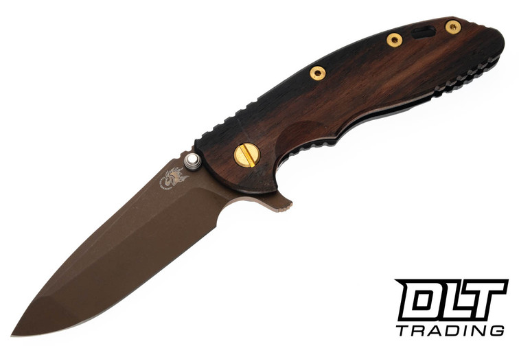 Hinderer 3.5" XM-18 Spanto 20CV - Battle Black Titanium - Oil Rubbed Bronze Blade - Macassar Ebony Scale - Brass Hardware