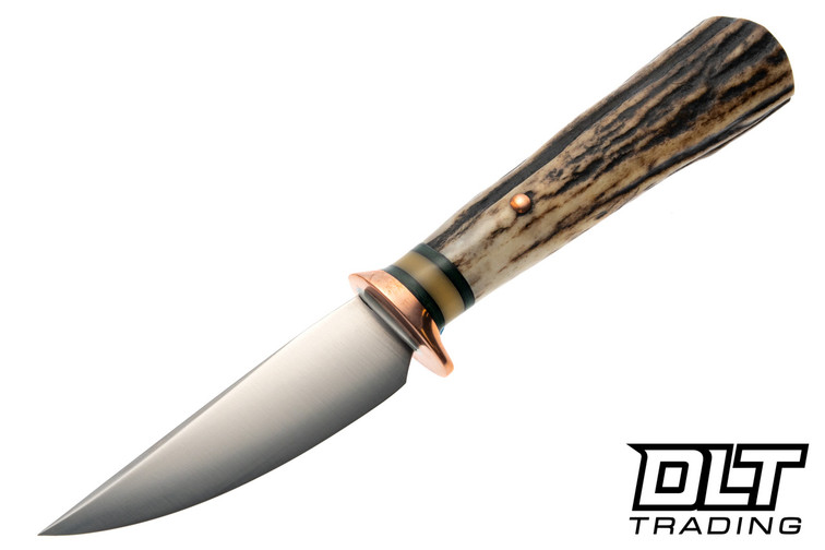 Rocco Handmade Pocket Knife - Sambar Stag Handle - Forest Green & Bone Linen Spacers