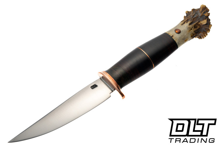 Rocco Handmade Bird & Trout - Scagel Style Horse Hide Handle - Vintage German WWII Rag and Westinghouse Canvas Micarta Spacers - Whitetail Crown