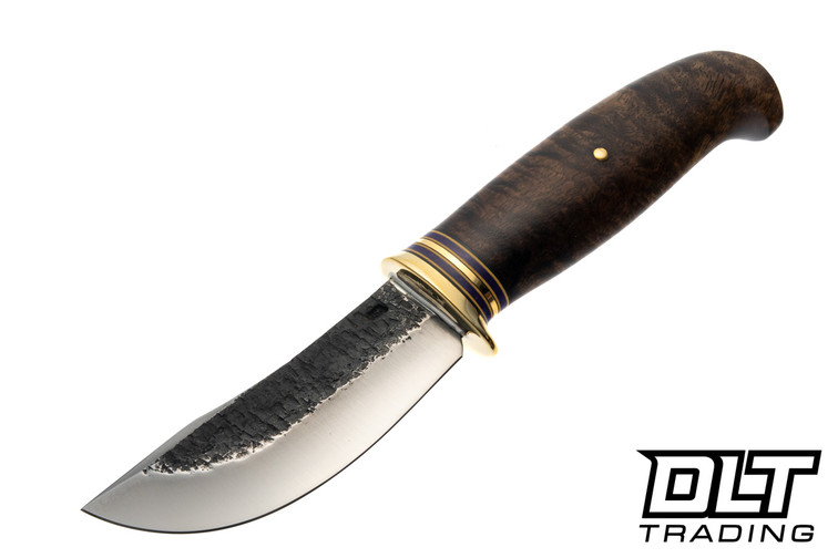 Rocco Handmade Hammer Mark Woody - Curly Tasmanian Blackwood Handle - Black, Vintage Tan and Purple Linen Spacers
